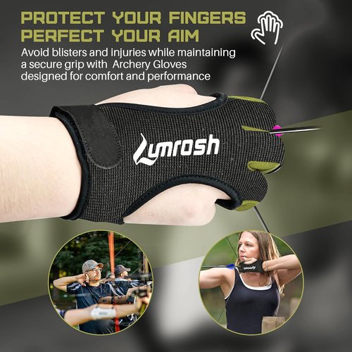 Archery Gloves - 3 Finger Cowhide Shooting Gear for Men, Women & Kids | Black, Large Size
