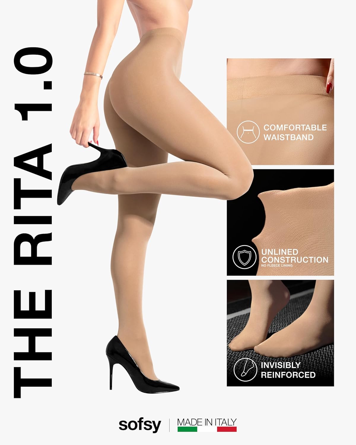 Sofsy 10-Year Hosiery Craftsmanship - Italian 40 Den Opaque Tights for Women | High-Waist, Run Resistant