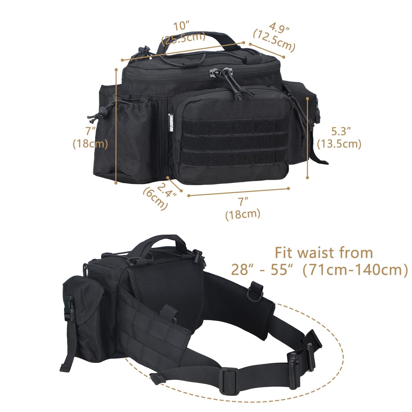 MGFLASHFORCE Tactical Fanny Pack for Men EDC Molle Waist Bag Hip Belt Pouches for Hiking Fishing Climbing Running Cycling Outdoor Sports