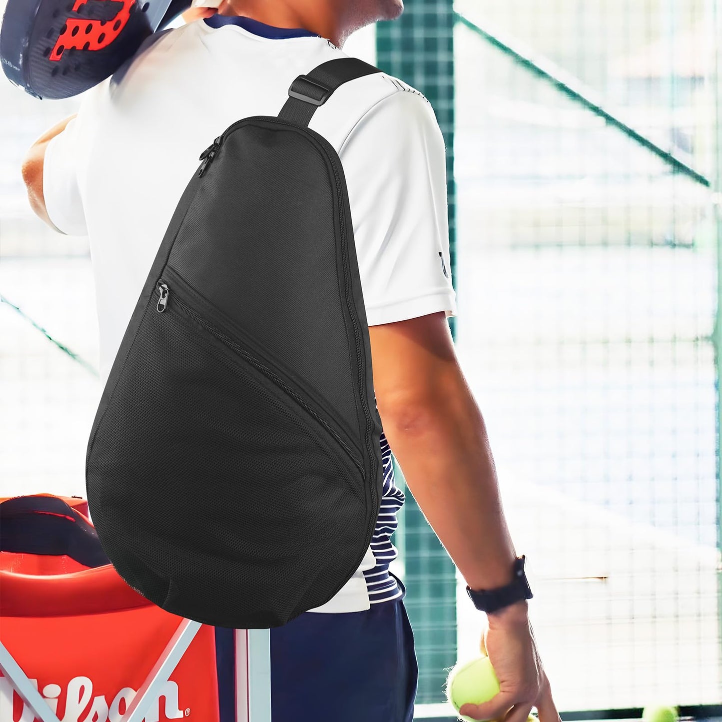 Cosmos Padel Racket Bag Pickleball Paddle Sling Backpack Padel Racquet Storage Bag - Padel (Paddel Tennis) Equipment Carrying Bag with Mesh Pocket for 2 Paddles, Balls, Water Bottle & Accessories