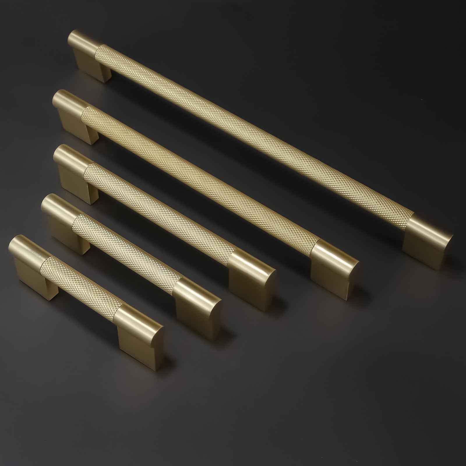COTYKILEY 10 Pack 10 Inch(254mm) Brushed Brass Cabinet Handles Gold Knurled Kitchen Cabinet Pulls Cabinet Door Handles Kitchen Cabinet Hardware
