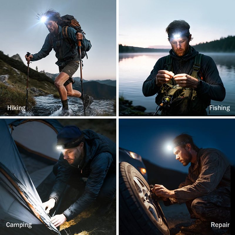 Sekrro F8 Headlamp Rechargeable, 800 Lumen Super Bright LED Head Lamp, IP67 Waterproof with Motion Sensor and Red Light, AAA Battery Compatible for Work, Camping, Hiking, Running