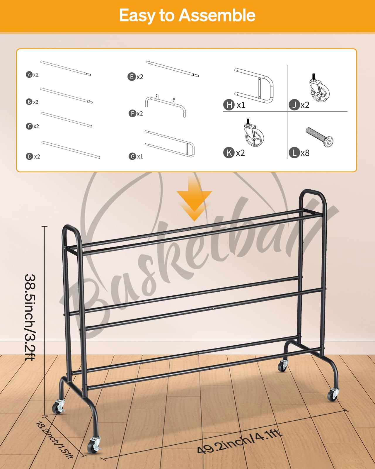 EXTCCT Basketball Rack Ball Stand Holder Tilt Ball Training Equipment Shooting Rolling Storage Cart with Wheels Sports Outdoor Volleyball Soccer Football Garage Organizer Basketball Accessories