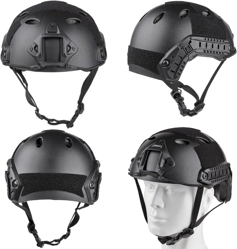 Airsoft Helmet and Mask, PJ Fast Helmet with Front NVG Mount and Side Rails for Paintball, CS Games and Other Outdoor Activities