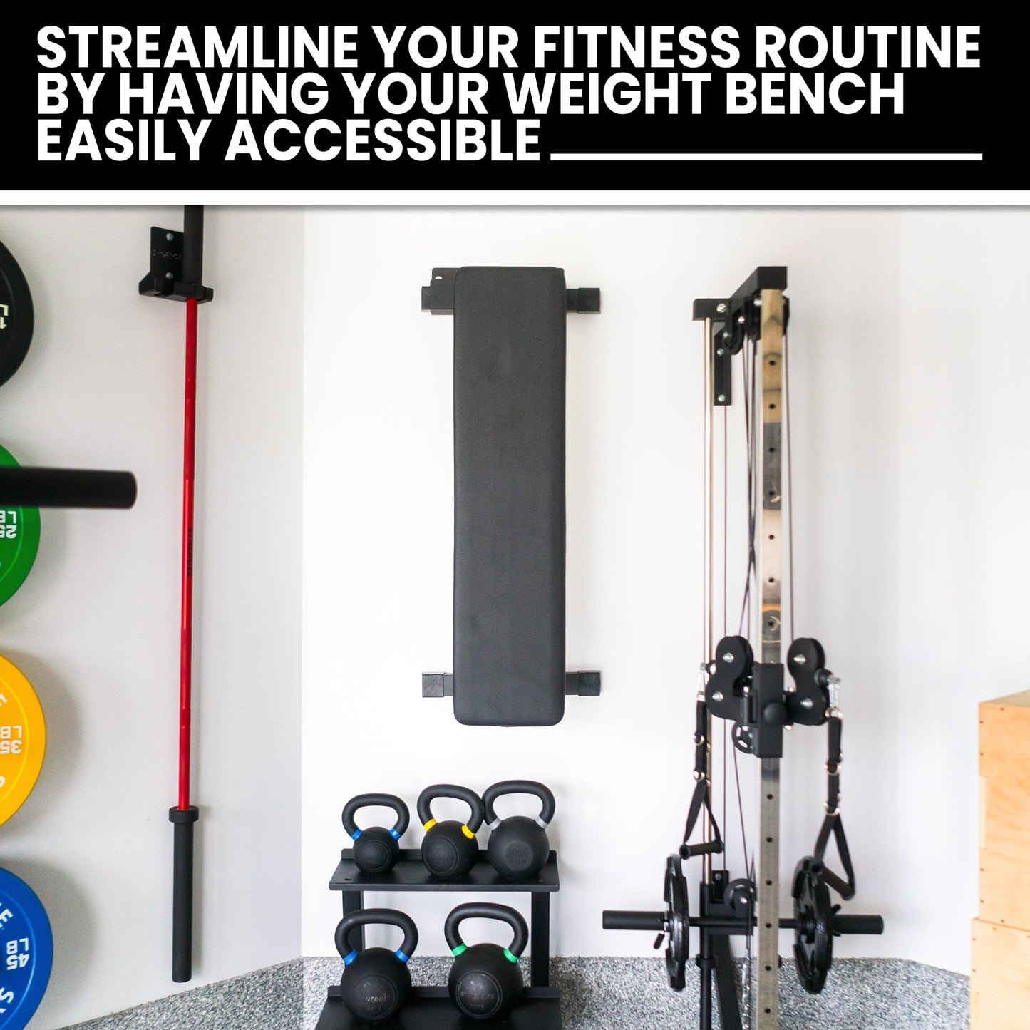 Synergee Weight Bench Wall Rack – Heavy Duty Wall Mounted Holder