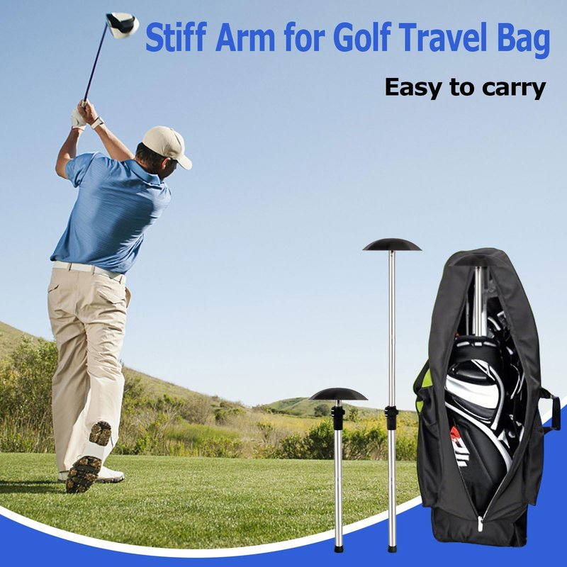 Greeily Golf Travel Bag Support Pole, 33"-60" Golf Travel Bag Support Rod Telescopic Adjustable Airlines Stiff Arm Club Protector Stainless Steel Pole (Black Cover)