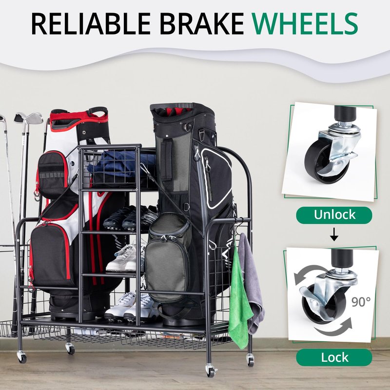 Golf Bag Organizer for Garage, Golf Storage Bag Stand, Golf Push Cart for Men and Women, Golf Club and Other Golfing Equipment Accessories Rack, Golf Bag Holder for Garage, Club, Shed, Basement