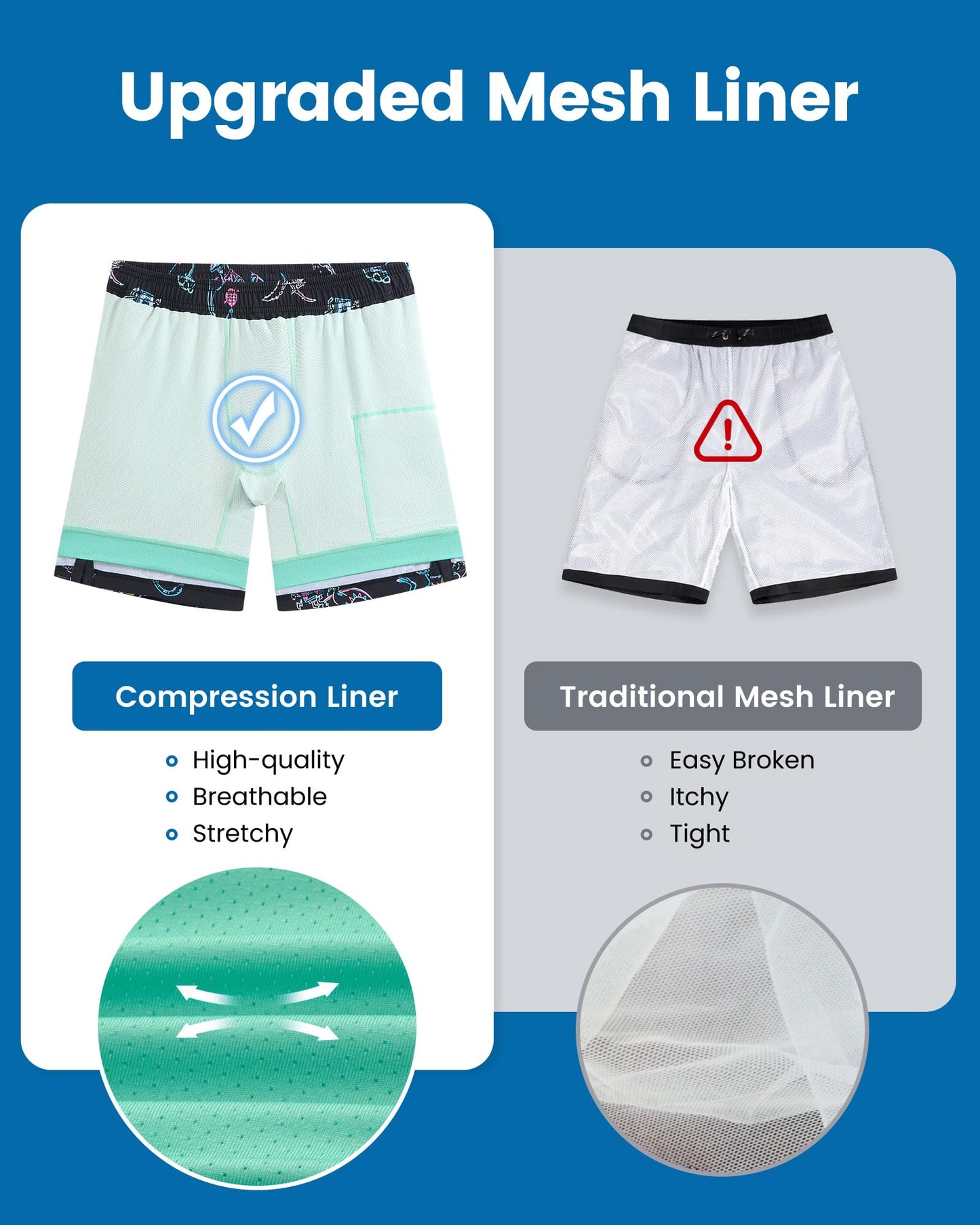 maamgic Mens Swim Trunks with Compression Liner 7 Inch Inseam Mens Bathing Suit Quick Dry Swimming Trunks Swimsuit Neon Dinosaur X-Large