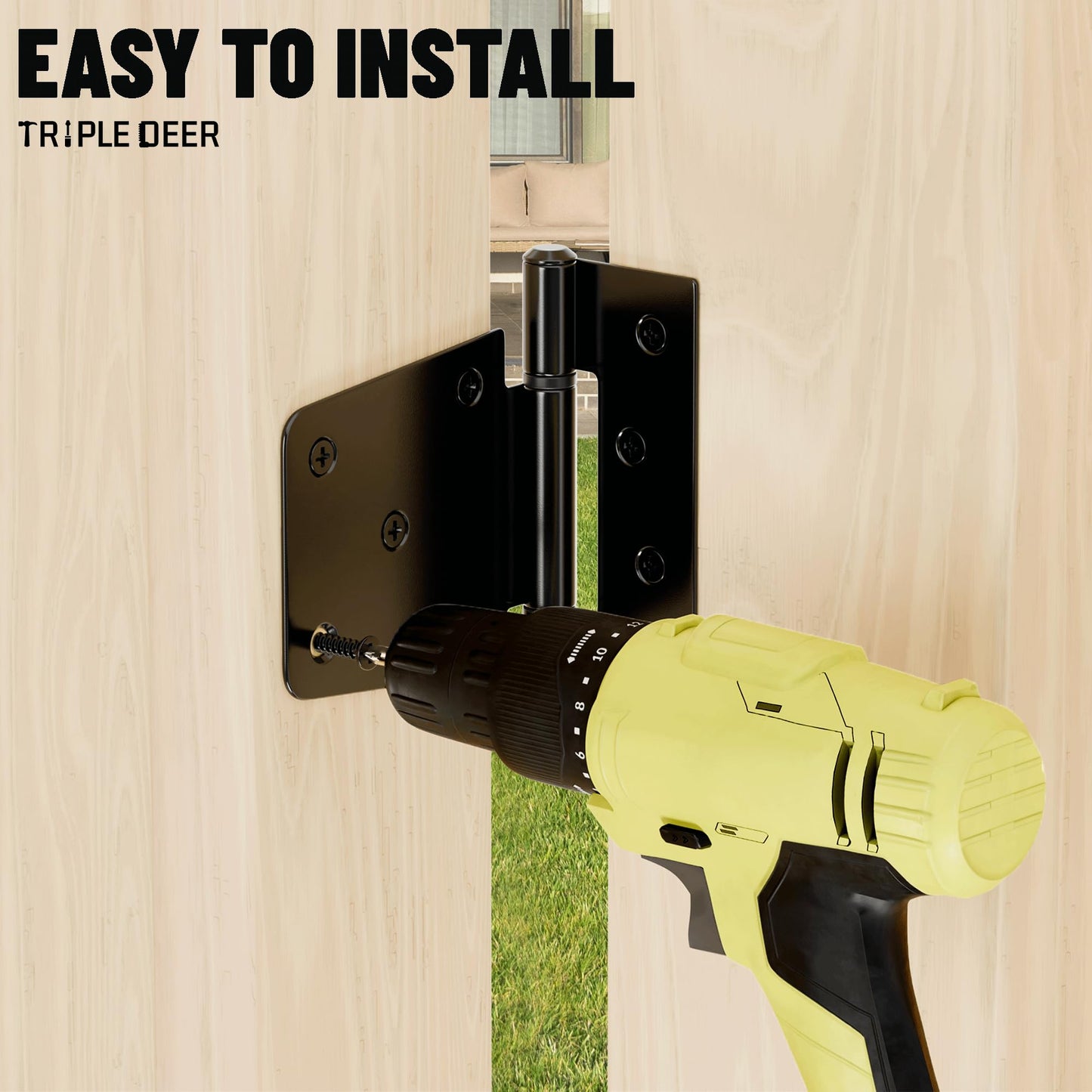 TRIPLE DEER 3.5 Inch Heavy Duty Gate Hinges, Extra Thick Gate Hinges for Wood Fence Barn Door Shed Gate Swing Door, Black Finish Door Strap Hinge, 2 Pack