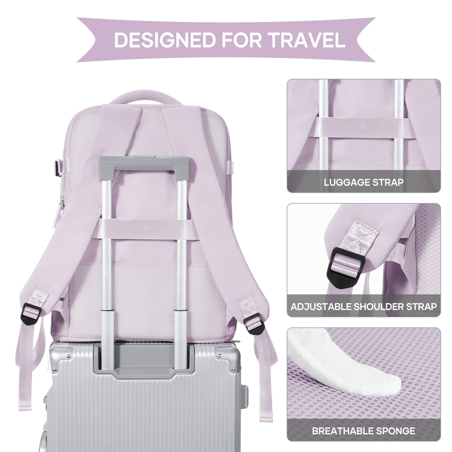 coowoz Large Travel Backpack For Women Men,Carry On Backpack,Hiking Backpack Waterproof Outdoor Sports Rucksack Casual Daypack Travel Essentials(Purple)