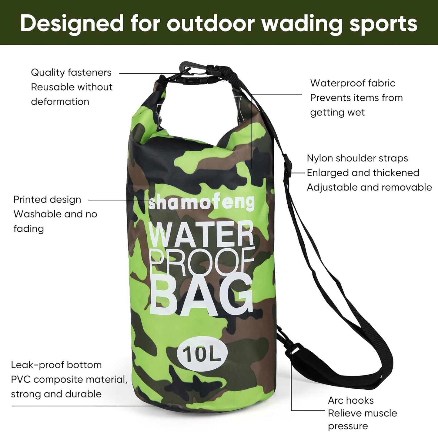 Skiennix Waterproof Dry Bag - Versatile Roll Top Storage Backpack with Phone Case & Collapsible Bottle | Green 5L