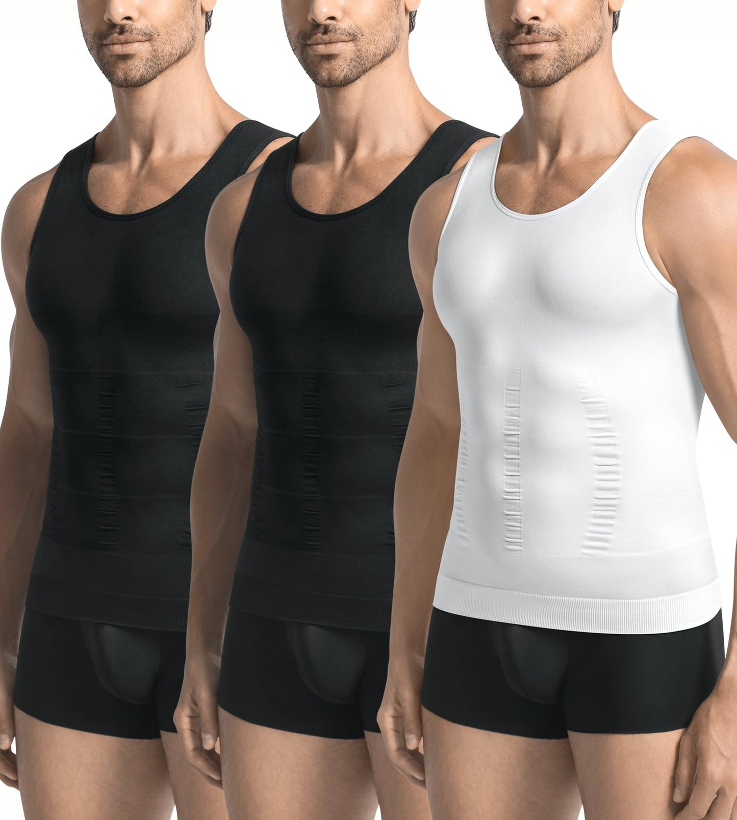JESIDO 3 Pack Compression Shirt Men Slimming Body Shaper Tummy Control Vest Workout Tank Top Shapewear