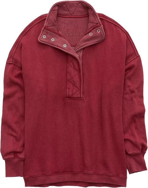 Gacaky Oversized Women's Sweatshirt - Casual Long Sleeve Button Henley Neck Pullover Top