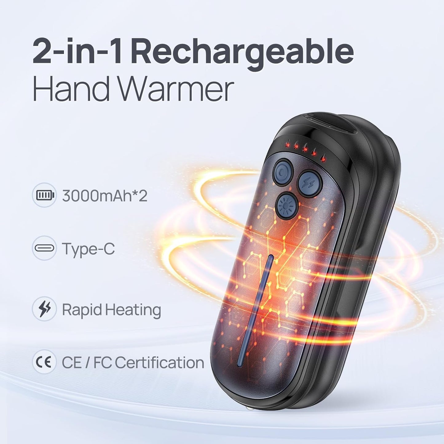 Skiennix Rechargeable Hand Warmers - 6000mAh Portable Electric Warmers for Outdoor Use | 2-Pack