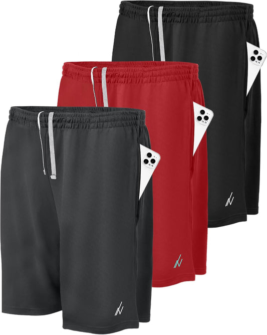 NY Threads Men's Athletic Shorts - Quick Dry Lightweight Workout Gym Shorts with Pockets | 3 Pack