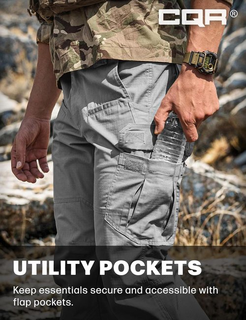 CQR Tactical Pants - Lightweight Water-Resistant Ripstop Cargo for EDC & Hiking | Men's Outdoor Apparel