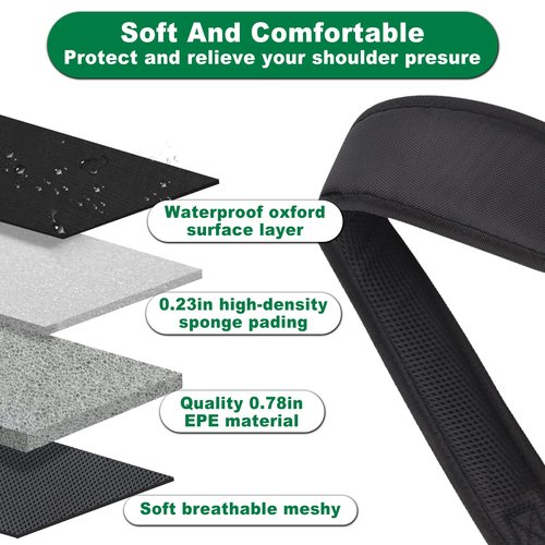 BIG TEETH Golf Bag Strap,Adjustable Padded Bag Strap Replacement,Golf Double Shoulder Bag Straps with 4Pcs Rotate Hooks (Full black)