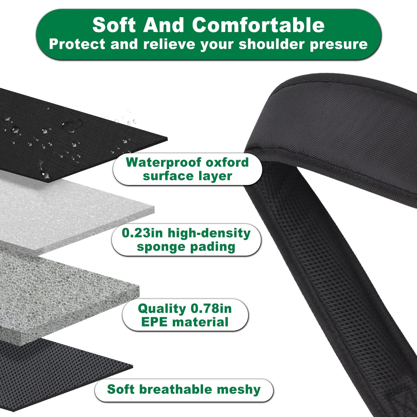 BIG TEETH Golf Bag Straps Swivel Backpack Straps Double Strap, Adjustable Thick Padded Bag Strap, Universal Comfort Easy Installation (2 Buckle Connected Black)