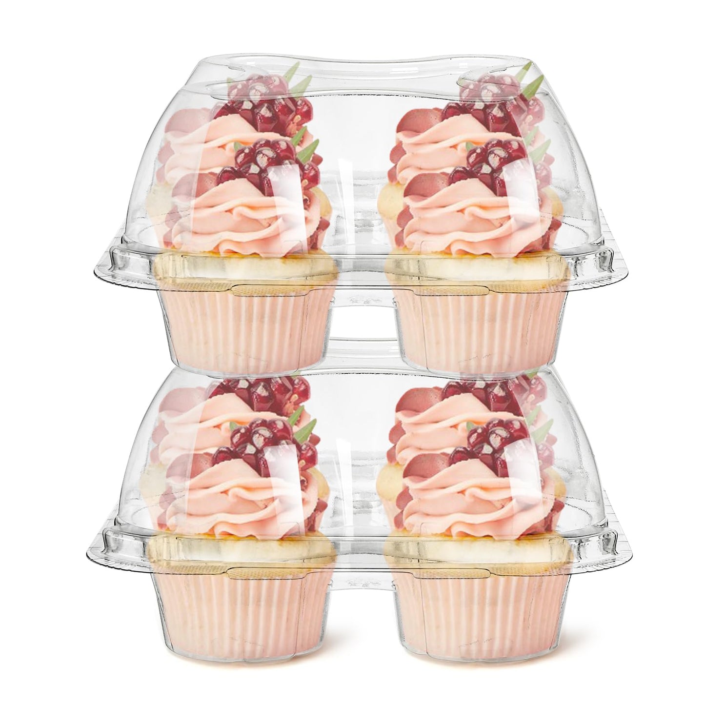 Bekith 60 Count 4-Compartment Plastic Cupcake Containers - Disposable Cupcake Trays Holder Carrier Box with Lids for Cupcakes & Muffins - Hinged Lock Cupcake Clamshell - Deep Cups for Cupcake Storage