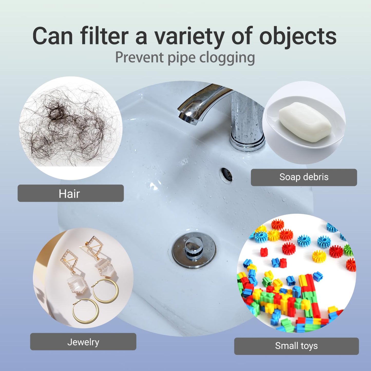 2 Pack Pop-Up Sink Stopper, Hair Catcher Drain Strainer with Copper Core, Universal Bathroom Sink Drain Plug for 1.06“-1.50“, Leak-Proof & Easy Installation