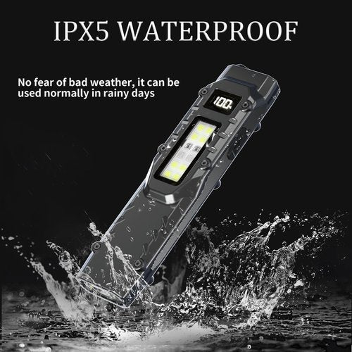 Ciwuzxs EDC Tactical Flashlight DT007, Compact 7 Mode Pocket LED Flashlight - 1500LM, USB-C Rechargeable Digital Display, IPX5 with Side Light and Clip for Everyday Carry Travel (1, Black)