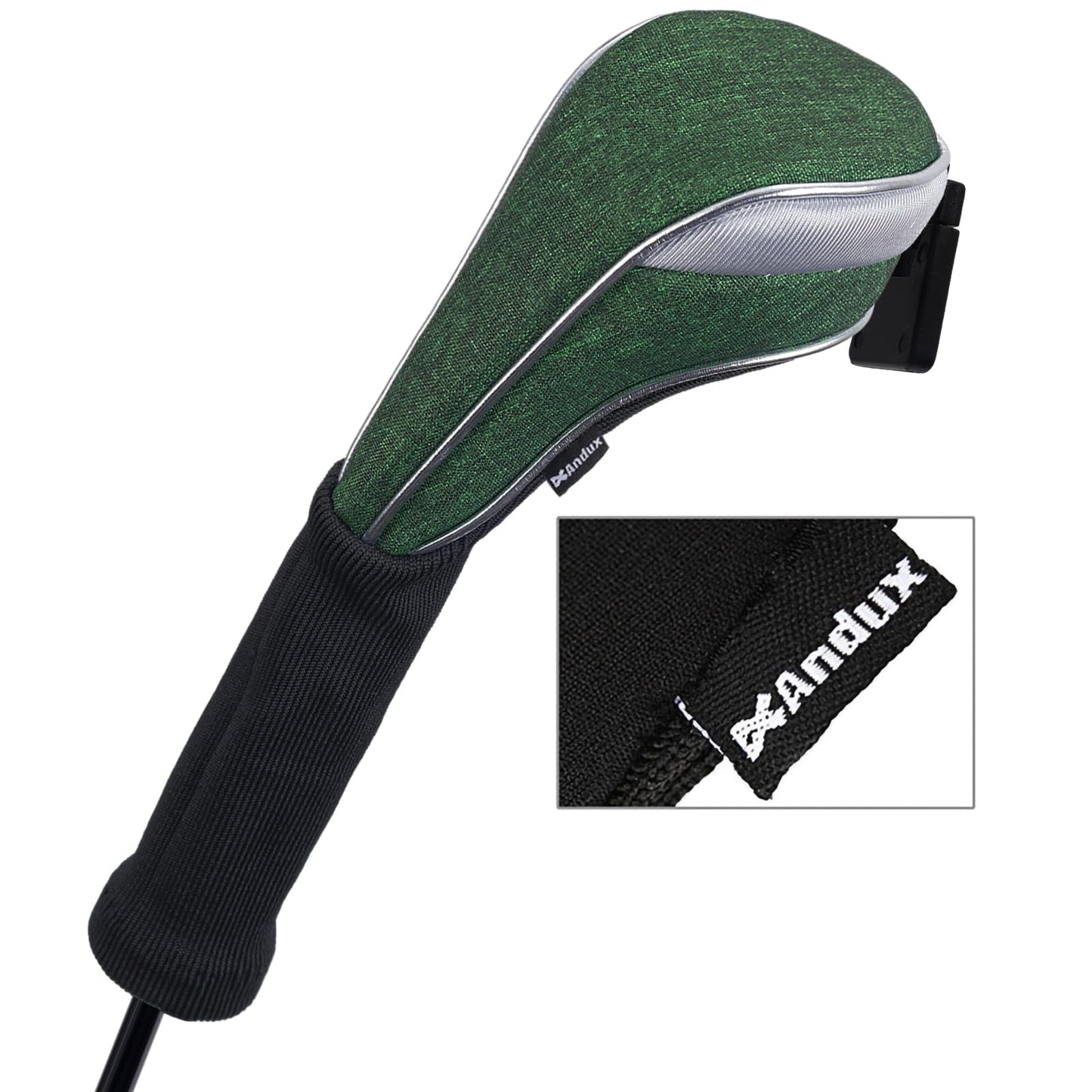 Andux 4pcs/Set Nylon Golf Wood Club Head Covers 460cc Driver Covers with Long Neck Green