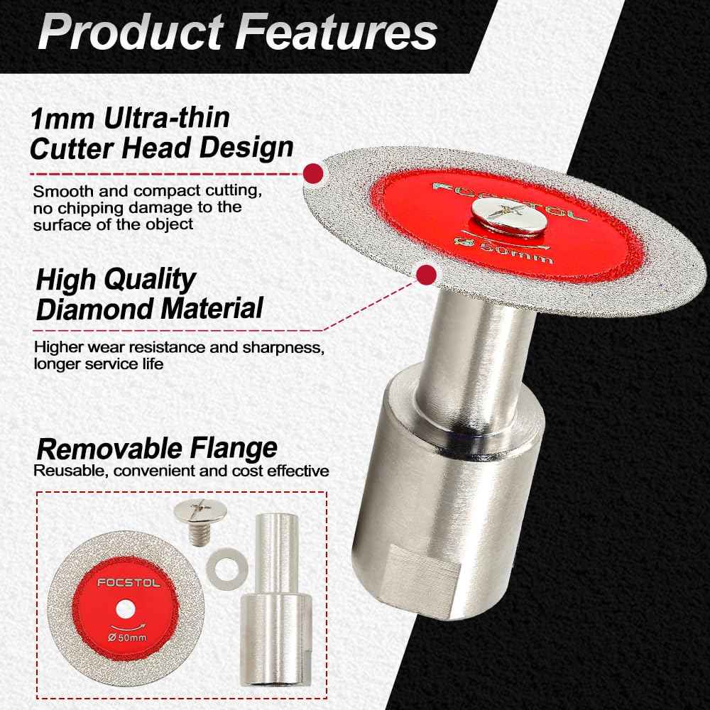Mini Diamond Glass Cutting Disc - FOCSTOL 5pcs 2 Inch(50mm) Glass Saw Blade and 1pc 5/8''-11 Flange for Glass Jade Marble Granite Artificial Stone Porcelain Tile Ceramic
