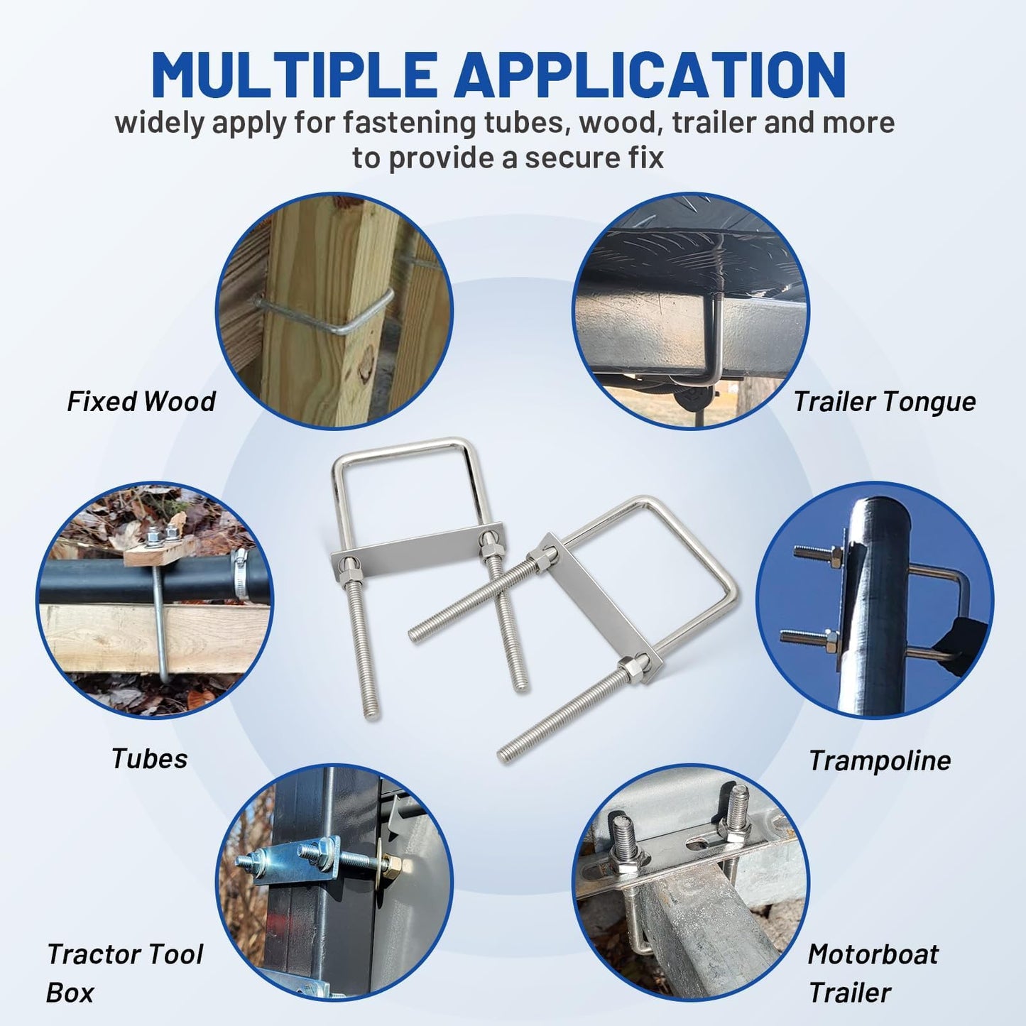 Anina 4PCS Square U Bolts with Frame Plates and Nuts 3/8'' X 3'' X 7'' Stainless Steel U Clamp Bolts for Automobiles Trailer, Ski Boat, Tube, Sailboat Trailer