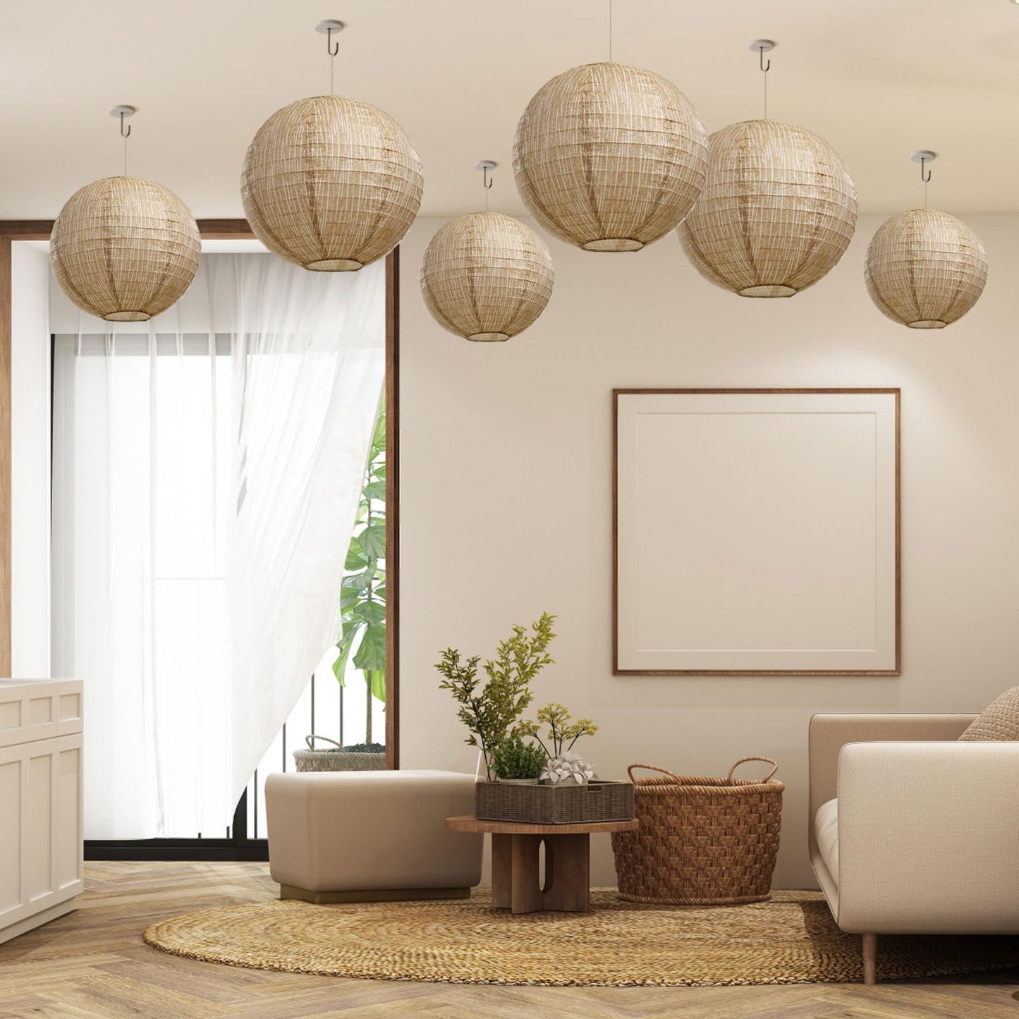 LIHAO 10 inches Paper Lanterns Print Burlap Chinese Lanterns for Boho Classroom Decor Farmhouse Classroom Decorations Boho Themed Party Baby Showers Wedding Birthday (6PCS)