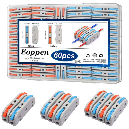 Eoppen 60Pcs Lever Wire Connectors 28-12 AWG Quick Connect Electrical Splicing Kit for Circuit Inline 1 in 1 out