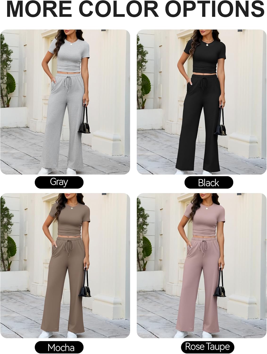 Skiennix 2-Piece Lounge Set for Women - Trendy Summer Slim Short Sleeve Top & Wide Leg Pants