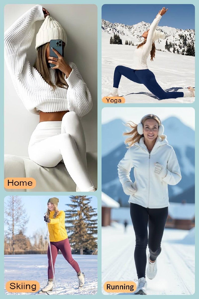 Thermal Thick Fleece Lined Leggings -High Waisted Warm Winter Yoga Pants for Women Running Workout Leggings Sakura Pink