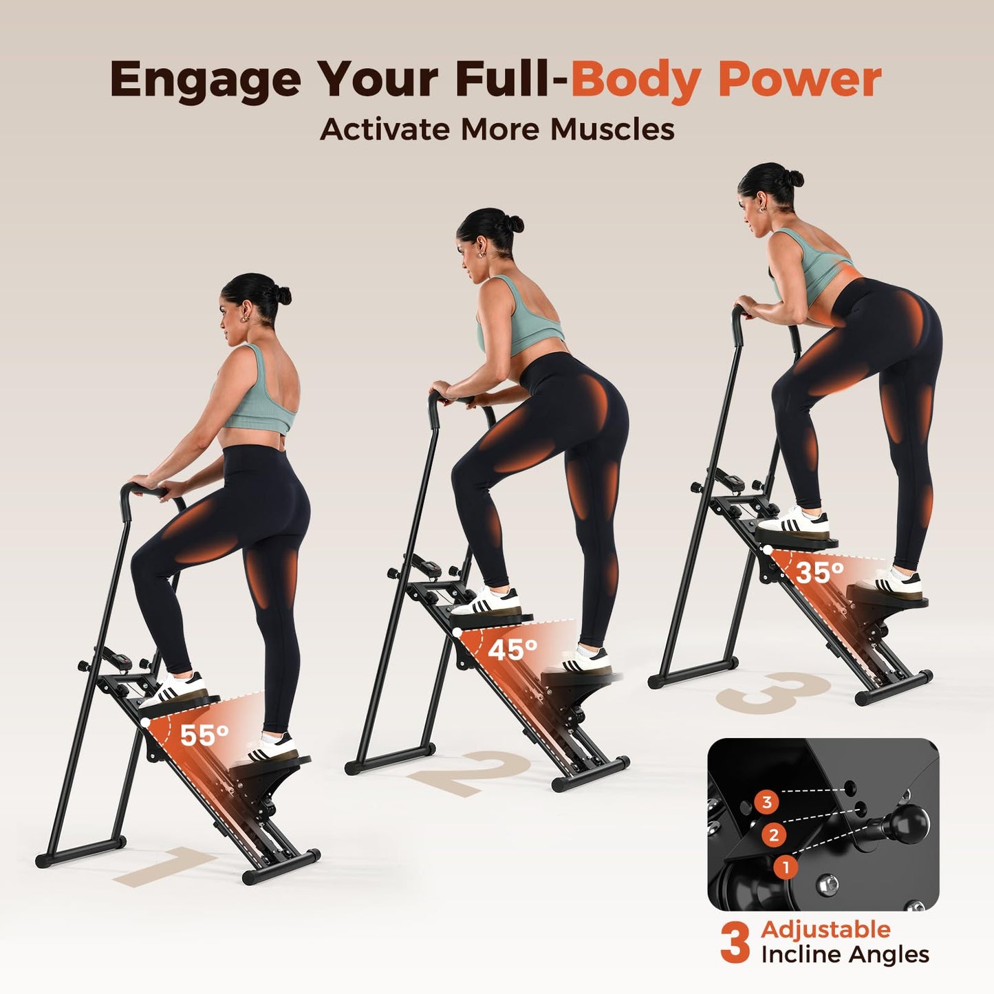 Sportneer Foldable Stair Stepper for Home Gym, Adjustable Resistance, Vertical Climber with Handlebar, Extended Step Range for Full-Body Workouts with 440lbs Weight Capacity Dark Black