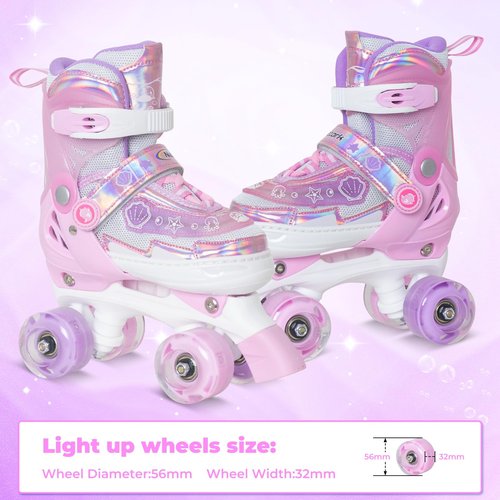 MammyGol Adjustable Kids Roller Skates for Girls or Boys, Underwater Landscapes Quad Skates with All Light Up Wheels for Indoor Outdoor Sports