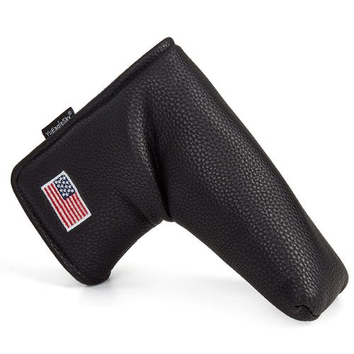 Yueaglesky American Flag Blade Putter Head Cover for Men and Women - White/Black PU Leather with Hook and Loop Fasteners Stickers