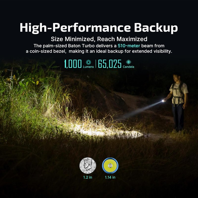 OLIGHT BatonTurbo EDC Flashlight Rechargeable with Magnetic Charging Cable, 1000 Lumens Powerful LED Light 510 Meters Long Throw, 5 Modes, IPX8 Waterproof Light for Camping, Hiking (Orange)