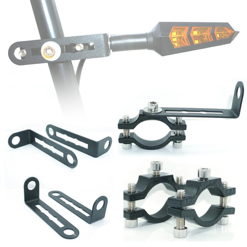 Pthene 10mm Motorcycle Turn Signal Bracket, 4pcs Universal Bicycle Indicator Lamps Pipe Clamp Light Black Metal Turn Signal Bar Mounts Brackets Holder Accessories
