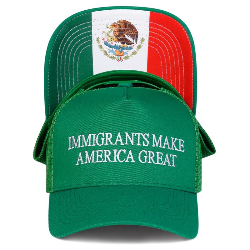SPKTCHEN Immigrants Make America Great Embroidered Structured Mesh Baseball Cap Mexico Flag Adjustable Classic Mens Trucker Hat Green