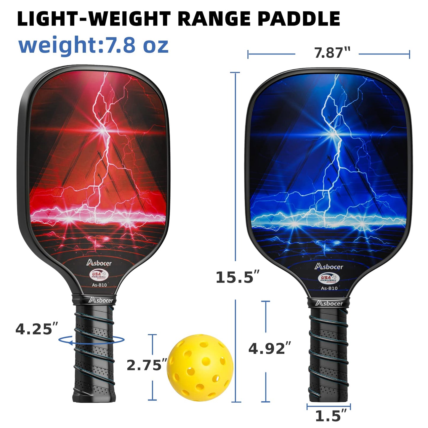 Asbocer Fiberglass Surface Pickleball Set, USAPA Approved, 4 Pickleball Balls, 2 Cooling Towels, Pickleball Bag, Pickleball Paddle,Set of 2