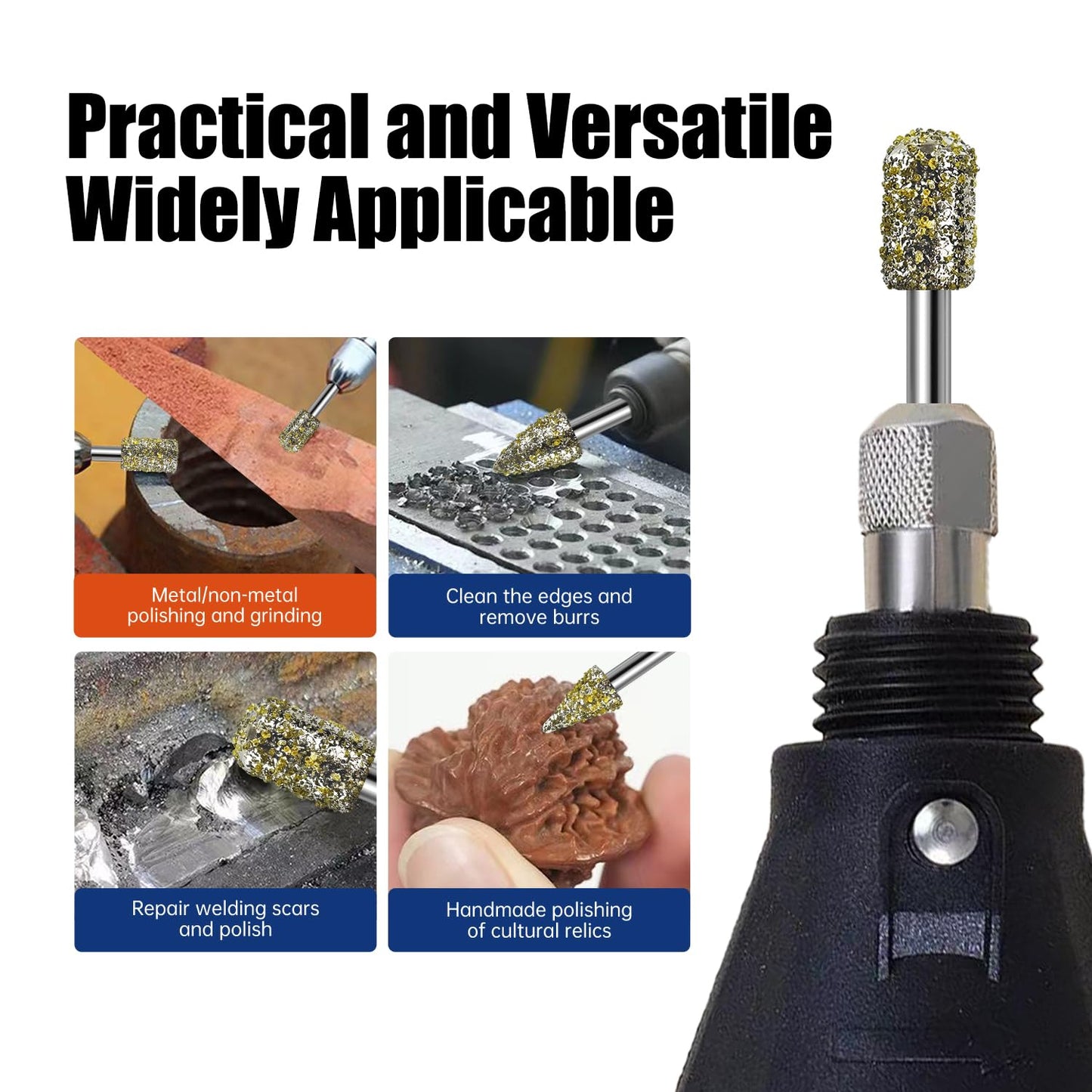 20Pcs 46-Grit Diamond Grinder Bits for Dremel Tool Accessories, 1/8" Shank, Rotary Tool Bits for Stone Glass Resin Porcelain Ceramic Dog Nail Glaze Metal Carve Engrave Polish