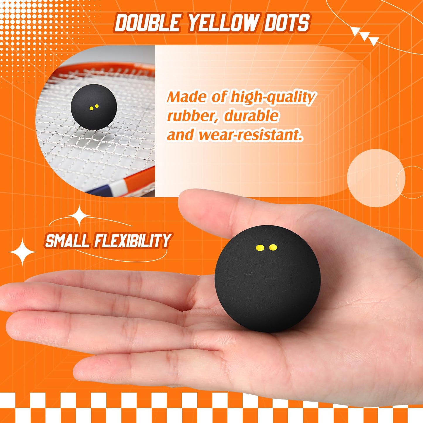 WinnerWhy 12 Pcs Squash Ball Professional Squash Ball High Reliability Practical to Use Excellent Performance Rubber for Training Practice and Competition (Black, Yellow,Double Yellow Dot)