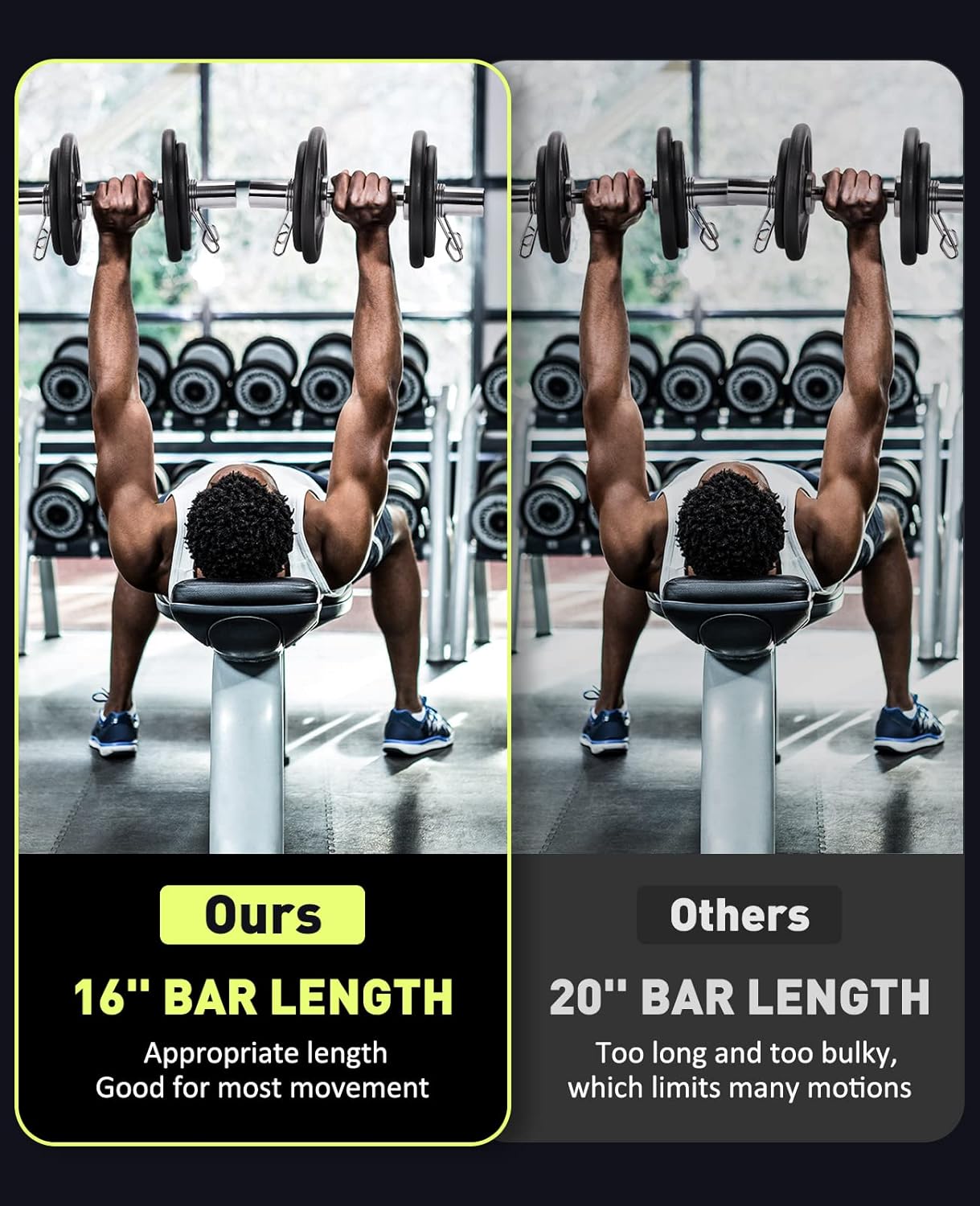 Skiennix 16-Inch Olympic Dumbbell Handles - Solid Steel Loadable Weight Bars for 2-Inch Plates