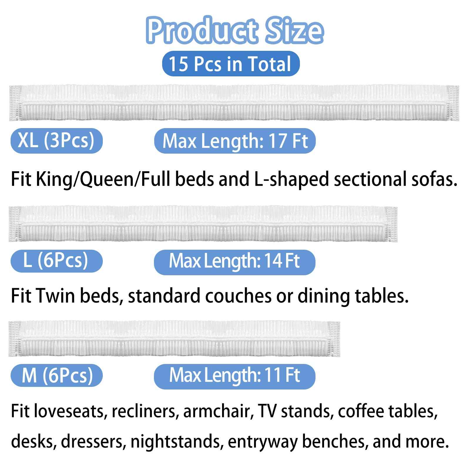 15 Pcs Disposable Furniture Dust Covers with Elastic, Plastic Dust Cover for Sofa Chair Dining Table TV Stand, Extra Large Clear Couch Bed Protector Covers for Moving and Storage, 3 Sizes (3XL 6L 6M)