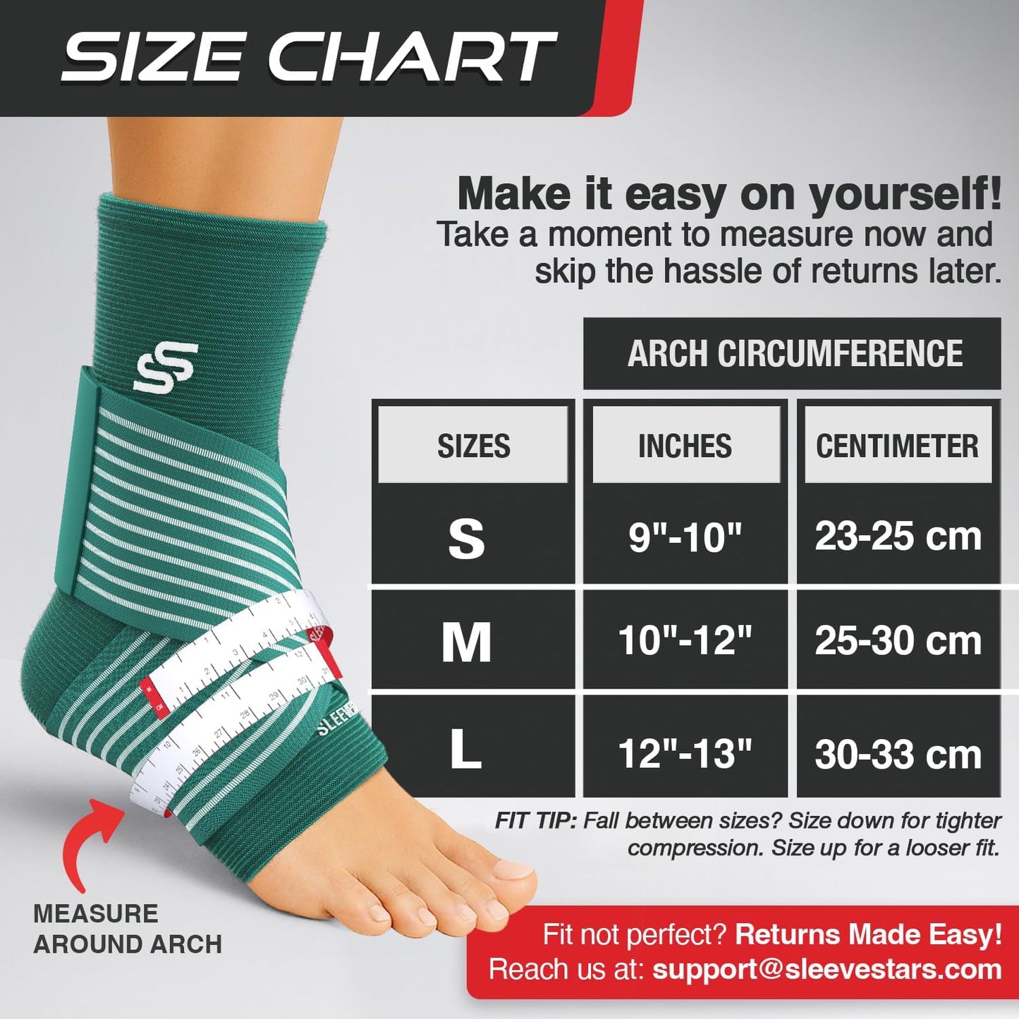 Sleeve Stars Ankle Brace - Compression Support for Sprains & Plantar Fasciitis Relief | Customizable Fit, Turquoise, M: 10"-12"