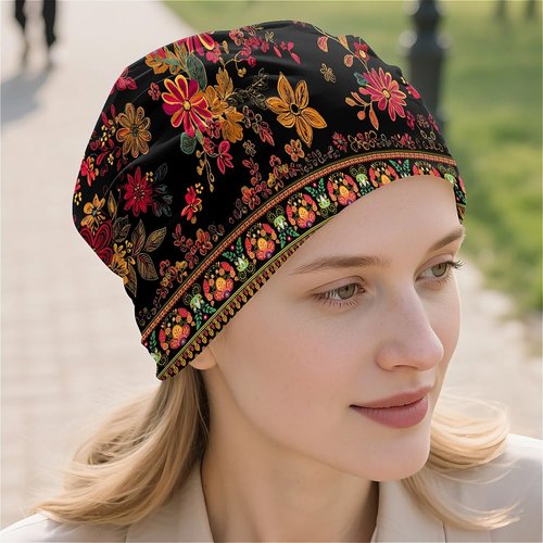 Bohemian Floral Women's Slouchy Beanie Hat Cute Turban Hats Cancer Headwear Caps Baggy Skull Sleep Scarf