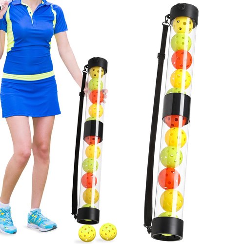 TOBWOLF Tennis Ball Pick up Tube, Lightweight Pickleball & Tennis Collector Ball Holder with Shoulder Strap, Detachable 2-Sessions Tennis Ball Hopper Tube Fits 11 Pickleballs or 13 Tennis Balls