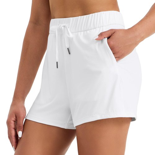 Willit Womens Athletic Hiking Running Shorts for Women Yoga Workout Gym Quick Dry Shorts with Pockets White L