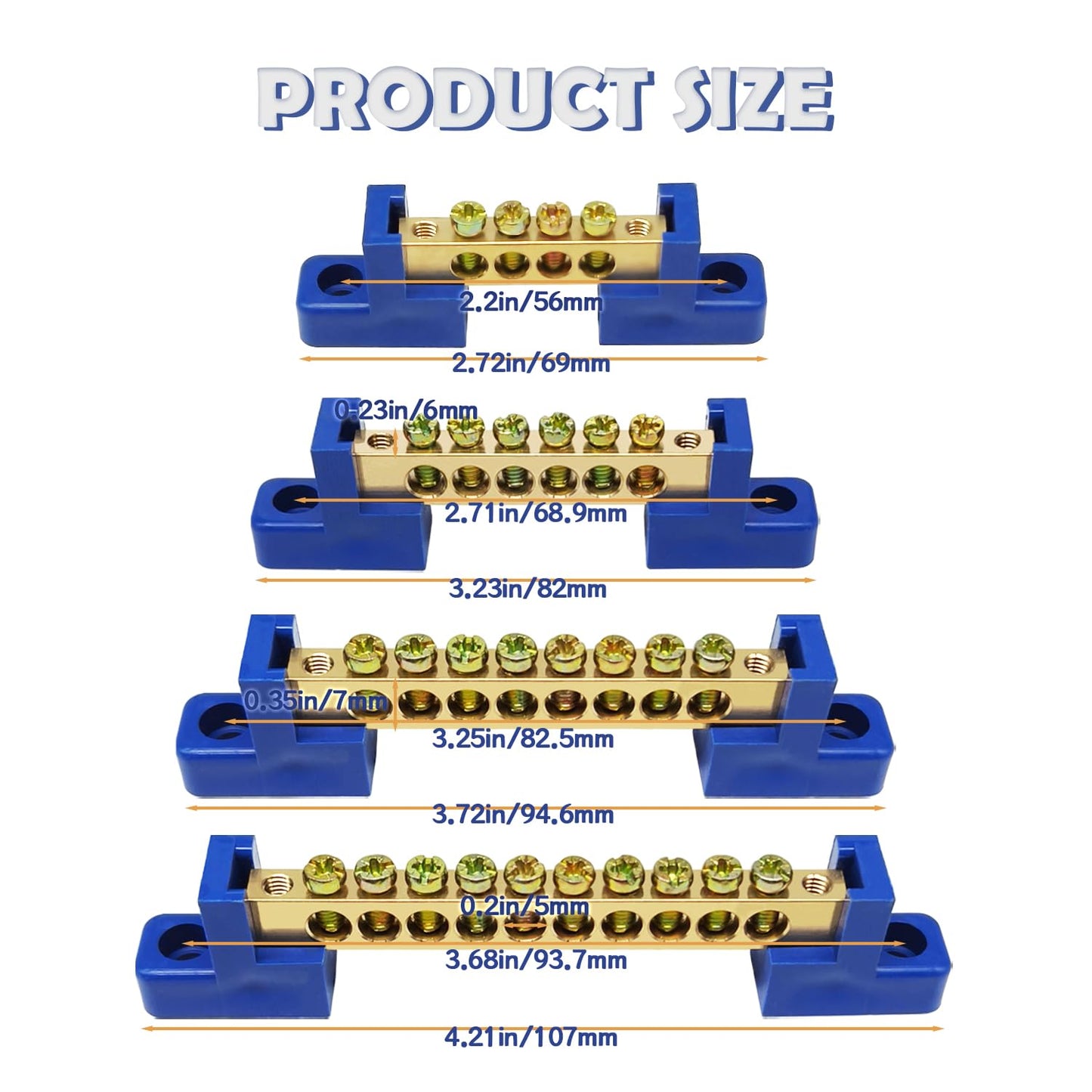 Tugermoola 4PCS Grounding Bus Bar 10 Positions Electrical Ground Bus Bars Brass Wire Screw Terminal Block OLA002-10K
