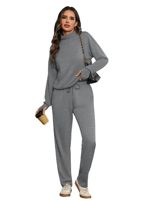 Totatuit Two Piece Sweatsuit Sets for Women Warm Lounge Sets Slouchy Tracksuit High Neck Winter Outfits Walking Comfy Fall Wear Dark Grey S