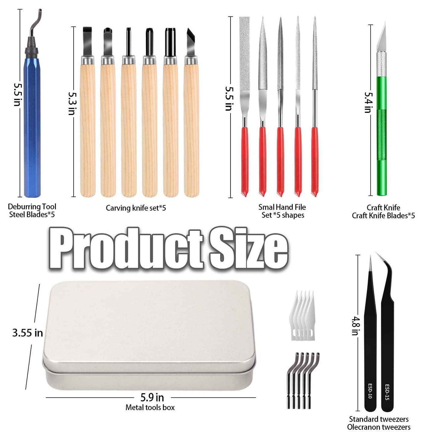 Miluosong 25pcs Precisio with Deburring Tool, Craft Knife,hand File,Carving Knife Suitable for sanding, carving, modeling, cutting, scraping,3D Printing Deburring kit